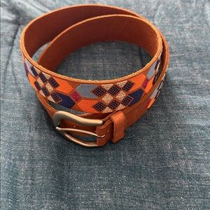 Colorful Fossil leather Geometric Patterned Belt large